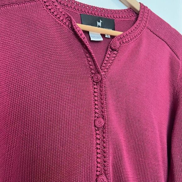 Peruvian Connection Maroon 100% Pima Cotton Cardigan Sweater Size L - Picture 3 of 8